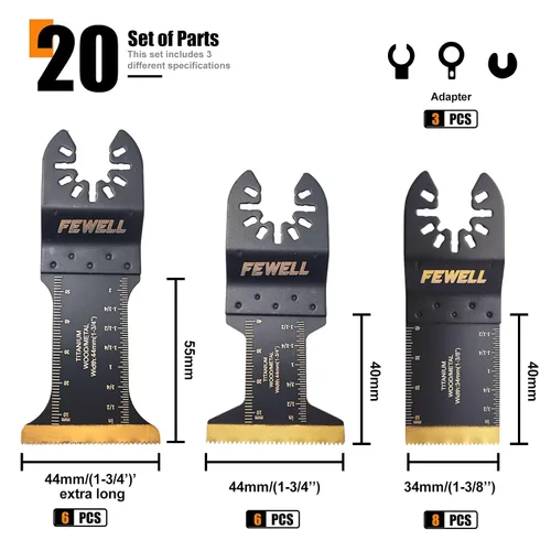 Vista 2 de FEWELL 20 hojas de sierra oscilantes de titanio, cuchillas multiherramienta universales para materiales duros, metal, madera, plástico, clavos, se