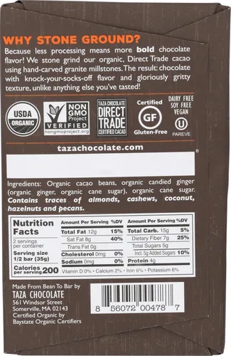 Vista 2 de TAZA CHOCOLATE S Chocolate Negro Orgánico Con Jengibre, 70 GR