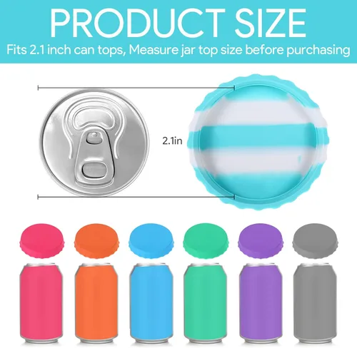 Vista 2 de 12 tapas de silicona para latas de refresco, cubiertas reutilizables para latas de cocaína para refrescos, protectores de botellas a prueba