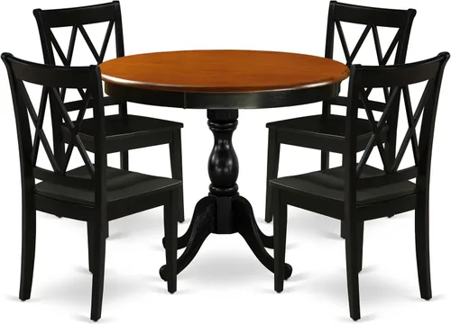 Vista 18 de East West Furniture AMCL3-BCH-W - Juego de mesa de comedor de 3 piezas contiene una mesa de cocina redonda con pedestal y 2 sillas de comedor, 36 x