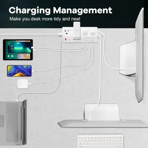 Vista 8 de Regleta de alimentación USB C 20 W PD – Protector de sobretensiones extraíble con 4 tomacorrientes 4 puertos USB – Enchufe multitoma de corriente