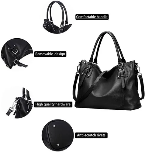 Vista 5 de HESHE - Carteras y bolsos de cuero genuino para mujer, bolso de mano, bolso de hombro, bolso de asa superior, bolso cruzado, bolso tipo morral
