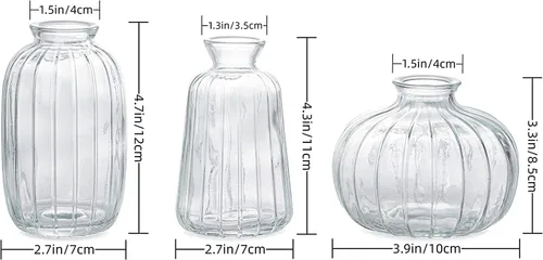Vista 5 de Sweet Home Deco - Jarrón de cristal plisado, pequeños jarrones de cristal, jarrones para centros de mesa, decoración de bodas, fiestas, eventos