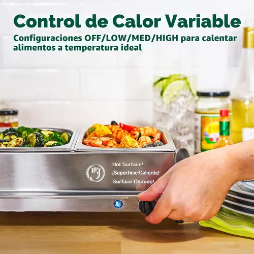 Vista 7 de [Usado] BELLA Servidor de buffet eléctrico triple de 4.5 cuartos de galón, bandeja de calentamiento de alimentos y olla de cocción lenta, estación