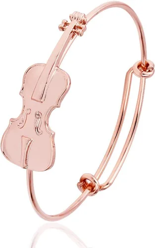 Vista 6 de Pulseras Preppy para amantes de la música, pulsera elástica para violín, regalos de joyería Oro rosa antiguo