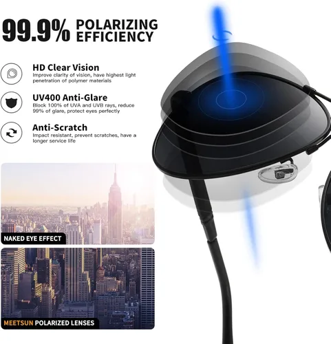 Vista 6 de MEETSUN Gafas de sol polarizadas clásicas para hombres y mujeres con protección UV400