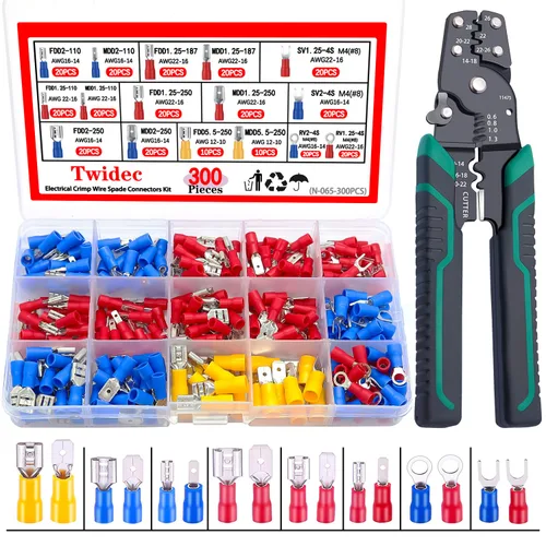 Vista 9 de Twidec/Conectores de crimpado de pala 2.8mm/4.8mm/6.3mm Kit de conectores de pala macho y hembra Incluye anillo de horquilla Conector de alambre 125