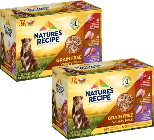 Vista 11 de Nature's Recipe Receta de pollo y carne de res sin granos en caldo sabroso alimento húmedo para perros, taza de 2.75 onzas, 12