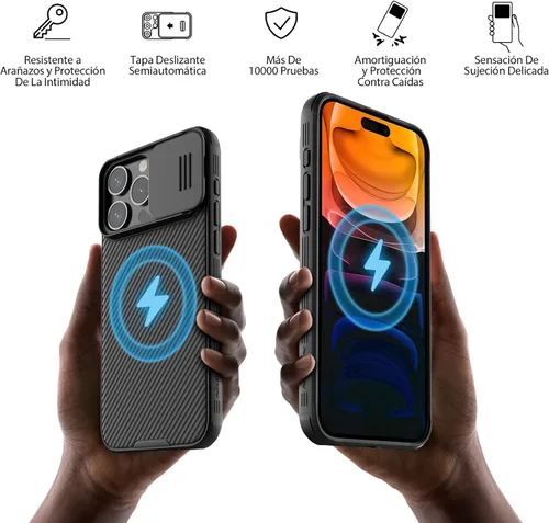Vista 7 de Nillkin Funda magnética para iPhone 15 Pro Max con cubierta para cámara, CamShield Pro 15 Pro Max 5G Case 6.7 pulgadas, color negro