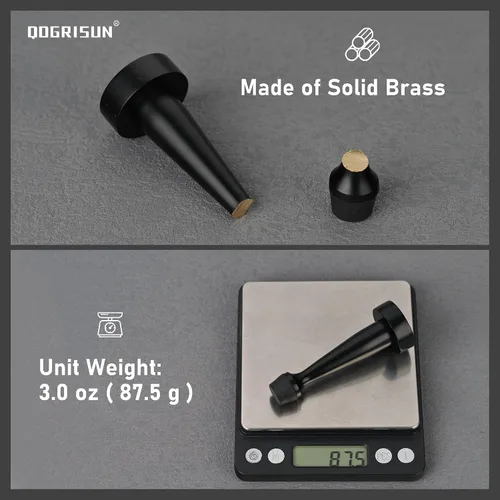 Vista 2 de QOGRISUN 's Topes de puerta negros de latón macizo resistentes, longitud total de 3-1/4 pulgadas de protector de pared decorativo con punta