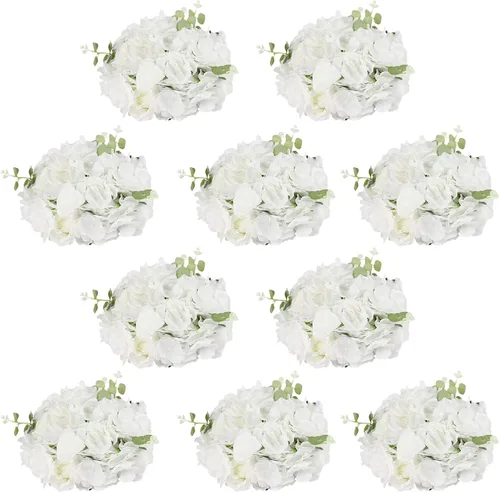 Vista 10 de DYRABREST Bolas de flores de boda para centros de mesa, 10 piezas de flores artificiales falsas de plástico para centros de mesa de boda, ramo
