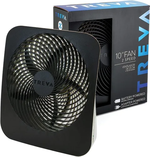 Vista 7 de Treva Ventilador portátil de 10 pulgadas, alimentado por batería y/o adaptador de CA - Ventilador de escritorio con circulación de aire con 2