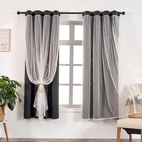 Vista 11 de indistar Cortinas opacas con recortes de estrellas para dormitorio de niña, cortinas de oscurecimiento para habitación de bebé, cortinas