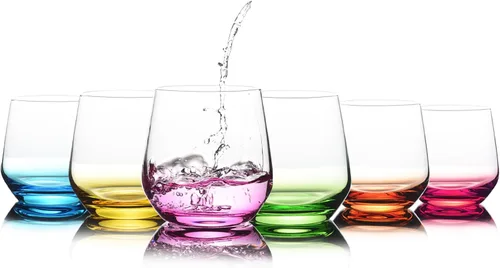 Vista 7 de Juego de 6 copas de vino sin tallo, vasos iridiscentes