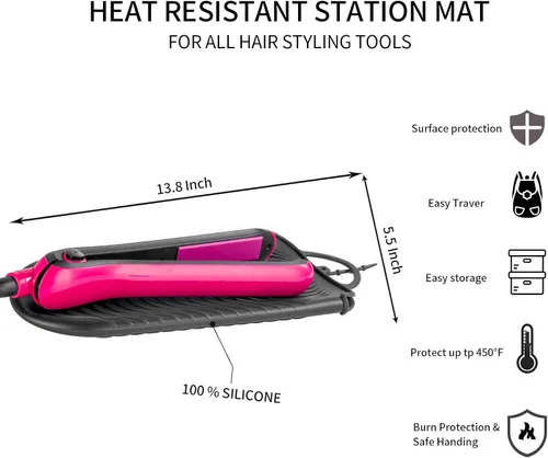 Vista 3 de ZAXOP Alfombrilla de rizador resistente al calor y bolsa de viaje – Soporte de silicona para herramientas de pelo caliente para plancha plana Negro