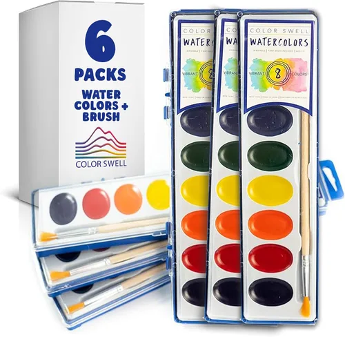 Vista 14 de Juego de pintura de acuarela de 8 colores con pinceles de madera, lavable y no tóxico, ideal para niños, estudiantes y actividades en el aula