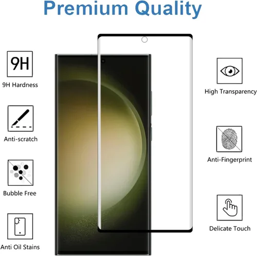 Vista 2 de Protector de pantalla de vidrio templado para Samsung Galaxy S23 Ultra 5G, curvado 3D, dureza 9H, antiarañazos, transparente HD, compatible