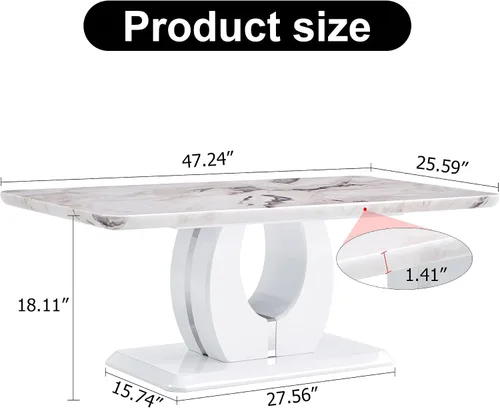 Vista 2 de Elegante mesa consola de mármol blanco, mesa rectangular estrecha de 47 pulgadas, mesa de comedor de entrada de mármol sintético de mediados