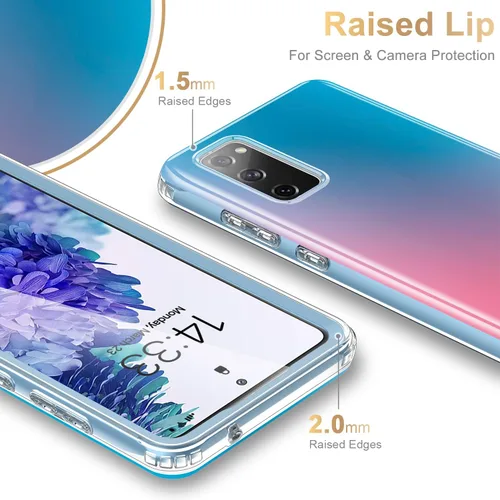 Vista 5 de Esdot Funda compatible con Samsung Galaxy S20 FE con protector de pantalla integrado, con diseño de moda azul y rosa para mujeres y niñas, funda