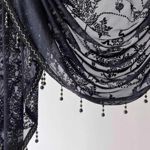 Vista 3 de Cenefa de encaje transparente negro bordado floral, 1 unidad, 39