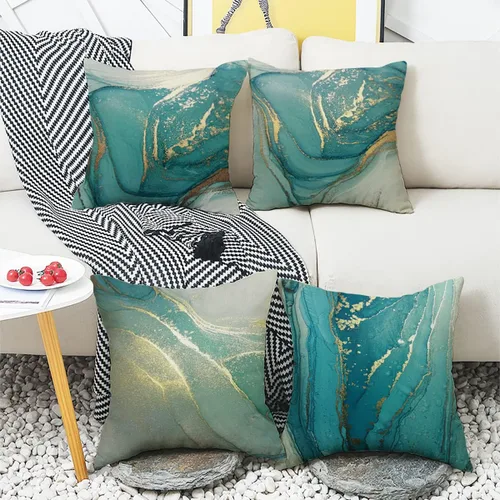 Vista 2 de wyooxoo Juego de 4 fundas de almohada de 20 x 20 pulgadas, fundas de almohada de lino con textura de mármol turquesa, fundas decorativas para sofá
