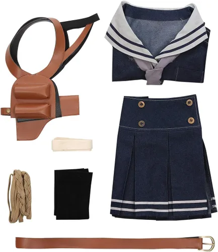 Vista 6 de Disfraz de muñeca para mujer, vestido de uniforme escolar para Halloween, trajes de cosplay con calcetines