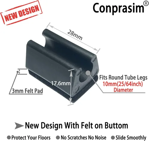 Vista 4 de Tapas rectangulares en forma de U para patas de silla con almohadillas de fieltro, protector de pies de muebles se desliza suavemente, sin arañazos