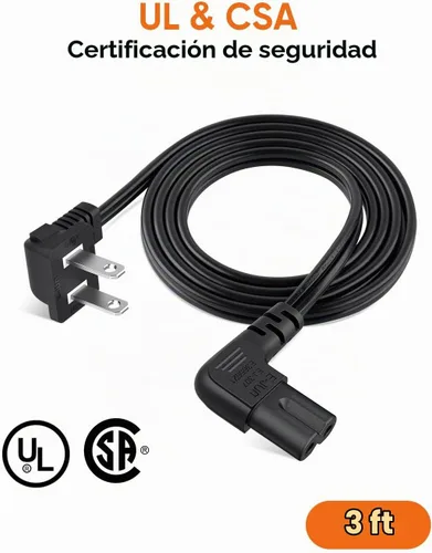 Vista 4 de CableCreation Cable de alimentación angular no polarizado de 2 ranuras en ángulo de 18 AWG (IEC320 C7 a Nema 1-15P), 3.0 ft / negro