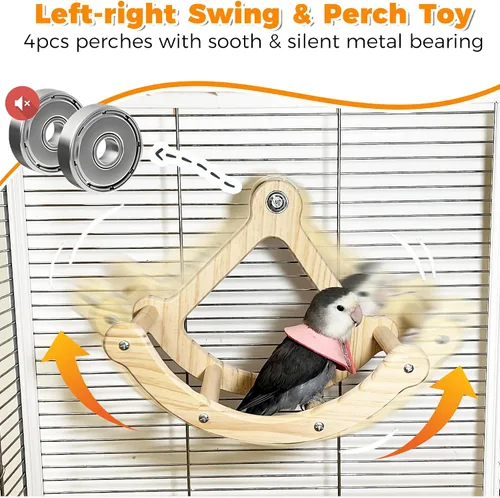Vista 3 de Juguetes de columpio para pájaros con roca para ventana y jaula, percha para pájaros para montaje de succión en la pared, juguetes de madera