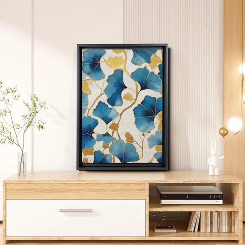 Vista 4 de Gold Turquoise Ginkgo Leaf Print, Captivating Plants Wall Art, Ginkgo Biloba Leaf Print Painting, Embrace the Serenity of Nature