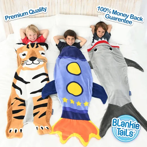 Vista 6 de Blankie Tails Manta de tigre portátil para niños, de doble cara, suave, manta de animal de forro polar, uso para fiestas de pijamas, ropa de cama
