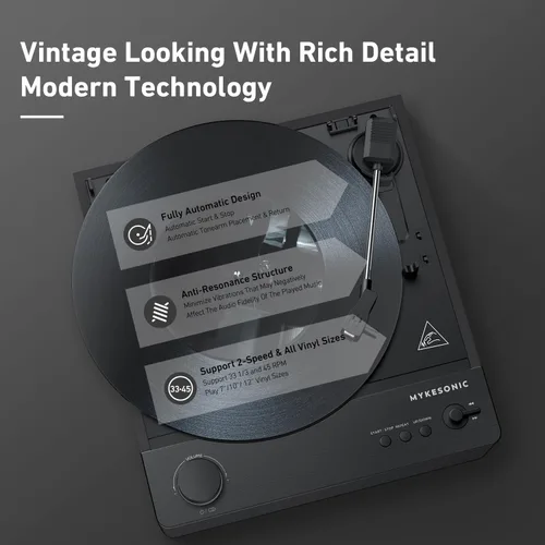 Vista 3 de MYKESONIC - Reproductor de discos completamente automático, tocadiscos de vinilo Bluetooth con transmisión por correa, cartucho magnético AT-3600L