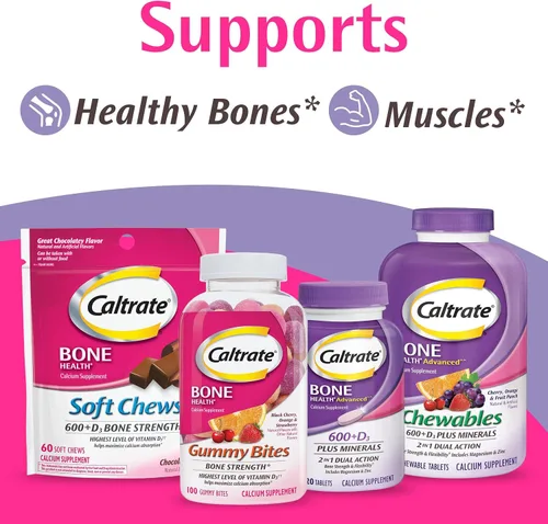 Vista 7 de Caltrate Chewables 600 Plus D3 Plus Minerals Suplemento de vitamina D de calcio, cereza, naranja y fruta, 90