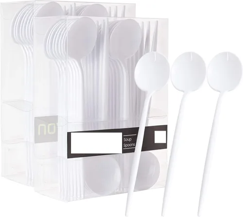 Vista 9 de Novedosos cubiertos modernos, cubiertos, cuchillos de plástico desechables de lujo, color blanco, 32