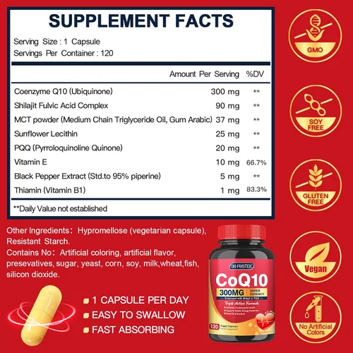 Vista 2 de CoQ10 300mg con PQQ y Shilajit - Potente antioxidante para la salud del corazón y el cerebro y la producción de energía - Alta absorción