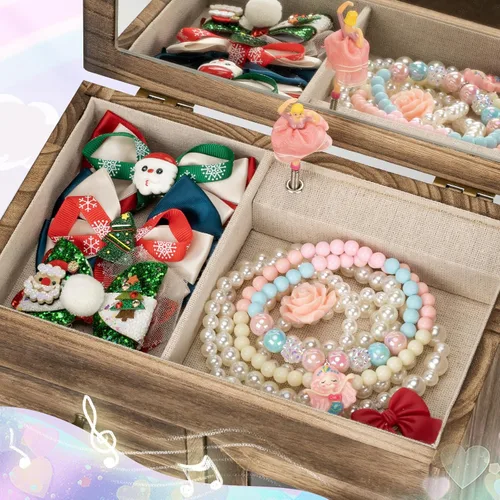 Vista 5 de Miratino Joyero musical para niñas, joyero para niños con bailarina giratoria, 5 capas grandes de madera, cajas de joyería y organizadores, regalos