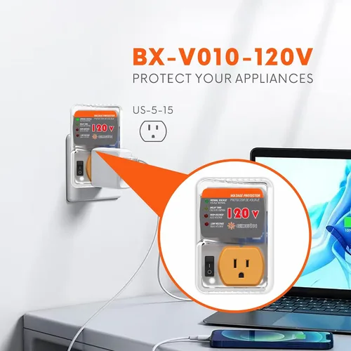 Vista 7 de Protector contra sobretensiones para refrigerador, enchufe de pared ajustable, protector de voltaje para electrodomésticos del hogar, caída