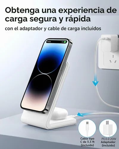 Vista 3 de 2-en-1 para soporte de carga compatible con Magsafe con bloque de carga USB-C PD de 20W y cable, cargador inalámbrico de carga rápida diseñado