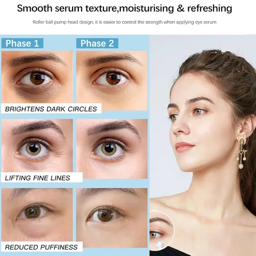 Vista 6 de Suero de ojos con 5% de cafeína, crema antienvejecimiento para debajo de los ojos para ojeras, hinchazón, arrugas y líneas finas, crema coreana