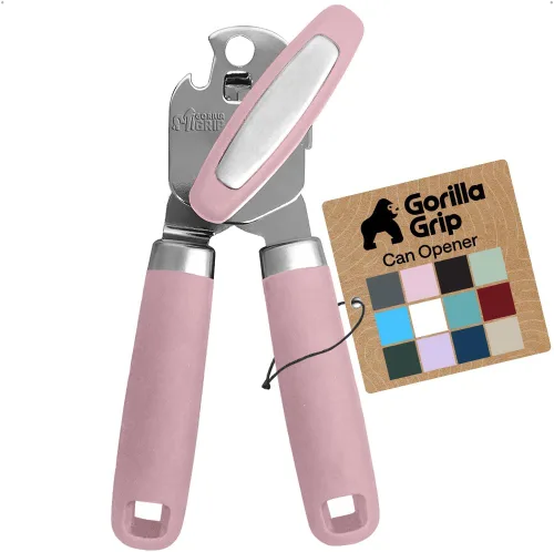 Vista 10 de GORILLA GRIP - Abridor de latas manual de acero inoxidable resistente con borde liso y abridor de botellas, mango suave y cómodo, perilla giratoria