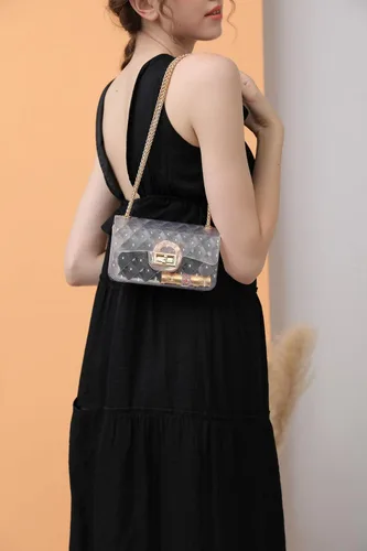 Vista 3 de Bolsa de gelatina semitransparente para mujer, señora de moda, encantadora, transparente, aprobada para estadios