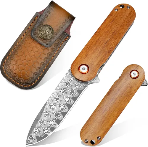 Vista 12 de Zingbee Cuchillo de bolsillo de Damasco de 3.46 pulgadas con clip, mango antideslizante azul DMXQ 1-azul