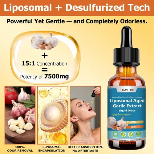Vista 3 de Extracto de ajo añejo, gota líquida de 500 mg, extracto 15:1, suplemento de ajo orgánico inodoro para salud cardiovascular cardíaca e inmunológica