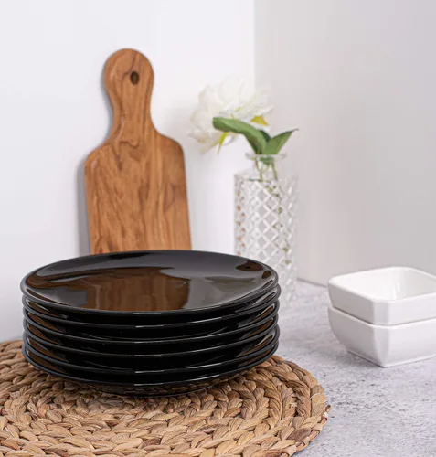 Vista 6 de DELLING Platos de porcelana para aperitivos, platos negros de postre y ensalada de 7 pulgadas, platos llanos pequeños para acompañamientos