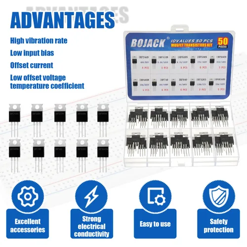 Vista 6 de BOJACK 10 valores 50 piezas IRFZ44N IRF510N IRF530N IRF540N IRF640N IRF740 IRF840 IRF3205 IRF9540 IRF serie transistores MOSFET Surtido Kit