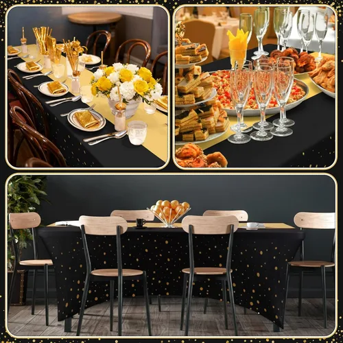 Vista 4 de Hahafelt - Mantel de elastano para mesa rectangular de 6 pies, color negro Negro dorado