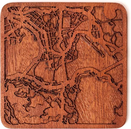 Vista 55 de Posavasos Amsterdam Map by O3 Design Studio, 1 pieza, posavasos de madera Sapele con mapa de la ciudad, hecho a mano, varias ciudades opcionales