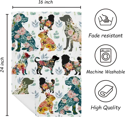 Vista 7 de Toallas de cocina para perros, regalos para amantes de los perros, mujeres, mamá, toallas de mano florales para decoración de cocina y baño, 16 x 24