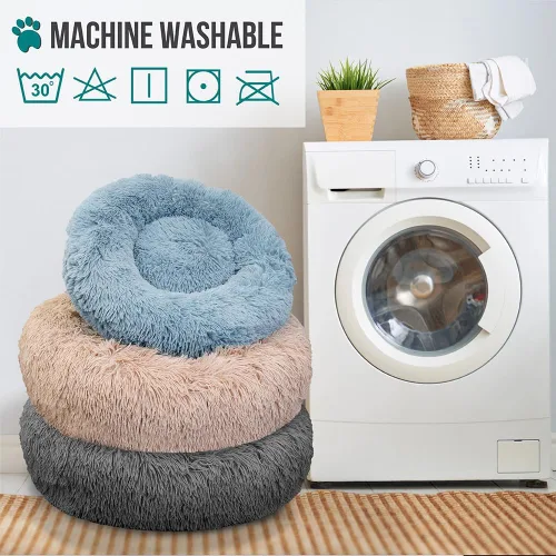 Vista 7 de PetAmi Cama calmante para perros y gatos pequeños y medianos, 23 camas redondas en forma de dona, cama lavable y esponjosa de piel sintética