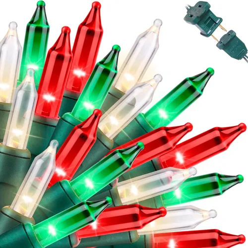 Vista 29 de LAMPHOME Guirnalda de luces LED de estrella roja, blanca y azul, 20 luces LED de hadas con cable transparente, 3 AA impermeables, 8 modos, luces